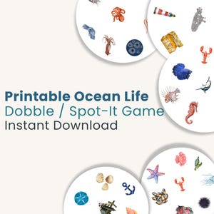 SEA WORLD / Ocean Adventure Dobble / Spot-It Game / Divertente gioco di carte di abbinamento marino / Download digitale