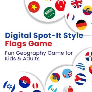 Gioco di carte di abbinamento dei paesi stampabili / Gioco di bandiere in stile Spot-It digitale / Gioco di geografia divertente per bambini e adulti / Download immediato