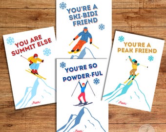 Skiing Valentines Cards, Printable Kids Valentine, Ski Valentine's Day, Tween Snow Sports Card, Skibidi Cards, Mountain Valentines