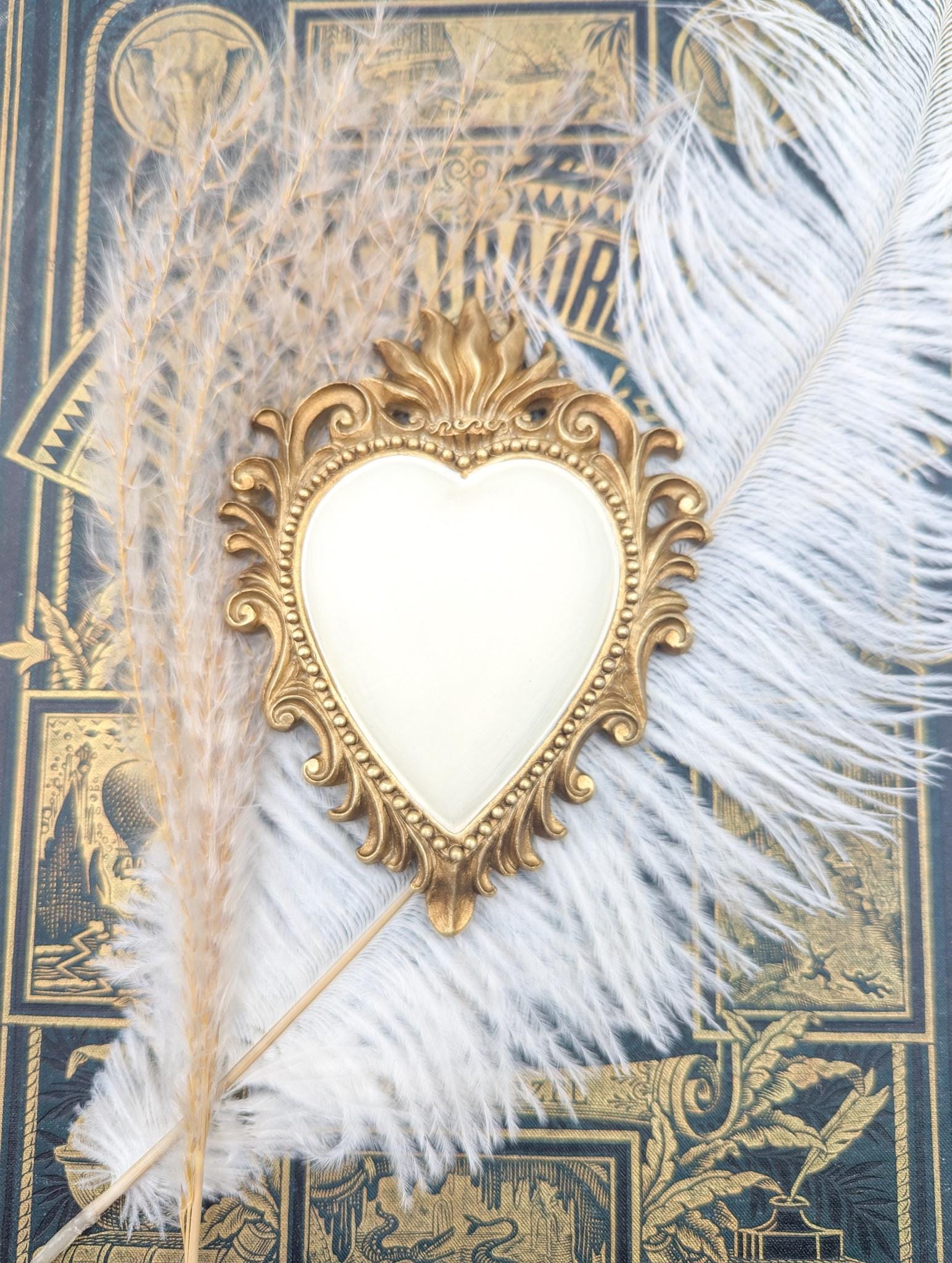Sacred heart wall decor - gold baroque ex voto ornament - spiritual art for oddities and curiosities, vintage religious wall hanging