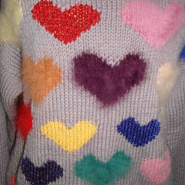 Pre Holiday Sale Vintage Novelty Heart Sweater-80s Colorful Love-Knit Valentine-Stella Ranae