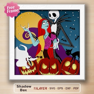 Halloween Nightmare Couple shadow box Svg, Halloween Shadow Box SVG, Nightmare Before 3D Box, Halloween Decor, Halloween Gift
