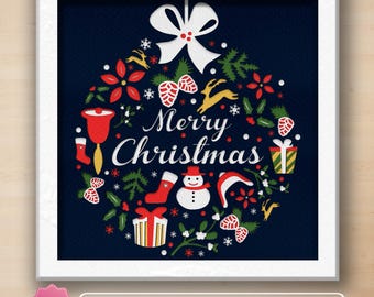 Scatola con ghirlanda natalizia in formato SVG, Scatola con ghirlanda natalizia in formato SVG, Scatola 3D con ghirlanda natalizia, Decorazioni natalizie, Regalo di Natale