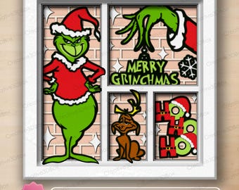 Funny Green Christmas Monster Shadow Box Svg, Winter Holiday Papercut Scene, Cute Christmas Dog Paper Art, Cricut Silhouette Project /K94