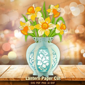 Lanterna di fiori di narcisi, carta tagliata, file/Decorazioni per lanterne di narcisi, vaso di lanterne di narcisi, vaso di lanterne di fiori, regalo per la mamma /K290