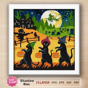 Cat Witch Shadow Box svg, Halloween Black Cat SVG, Halloween Town Svg, Black Cat 3D Box, Cat halloween, Halloween Decor, Halloween Gift