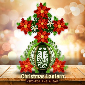 Weihnachts-Poinsettia-Laterne svg, Poinsettia-Laterne, Weihnachtslaterne, Poinsettia-Schattenbox, Weihnachtsdekor, Weihnachtsgeschenk /K84