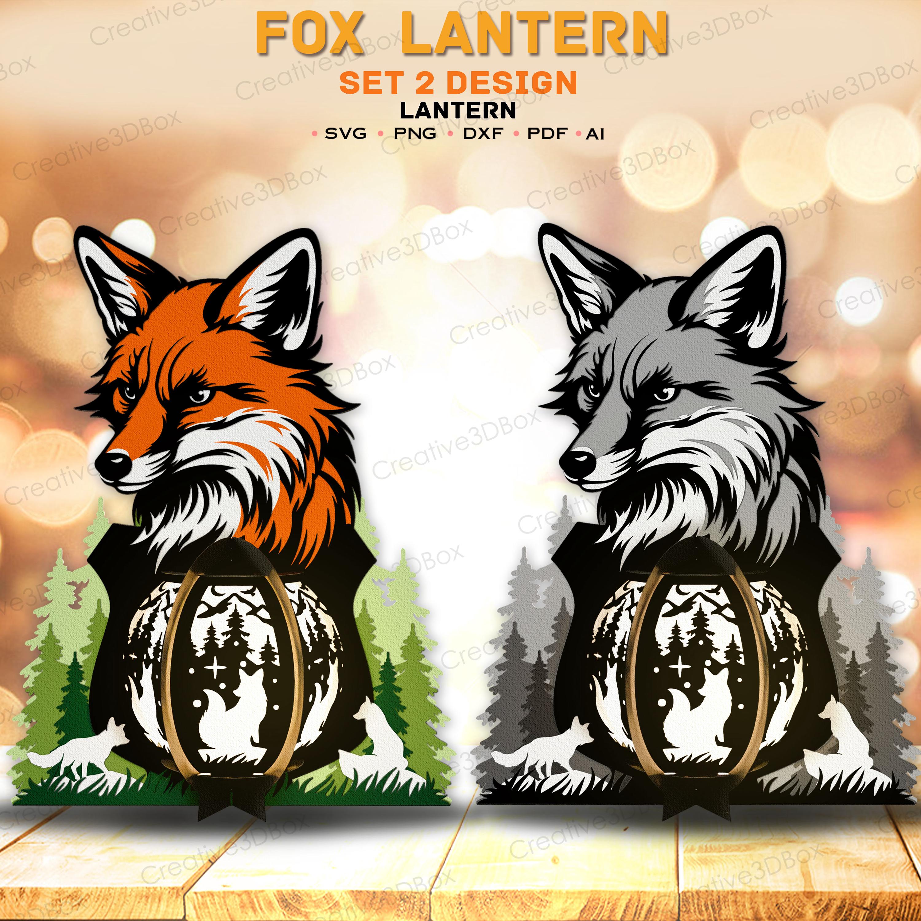 Fox Lantern Paper Cut SVG | 3D Forest Animal Shadow Box Light Fox