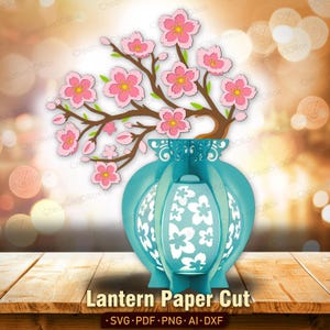 Kirschblüten Blumen Laterne Papierschnitt Datei | Kirschblüte Laterne Dekor Vase Kirschblüte Laterne Blumen Geschenk für Mama / K360