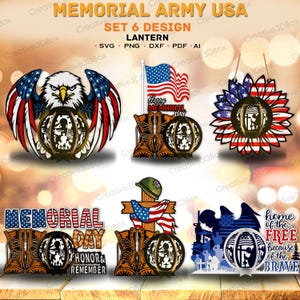 Gedenktag Laternen Bundle SVG, Vaterländischer Militärsoldat Laternenset, amerikanischer Held 3D Papierlaternen, USA Armee veteranen Dekor /K482