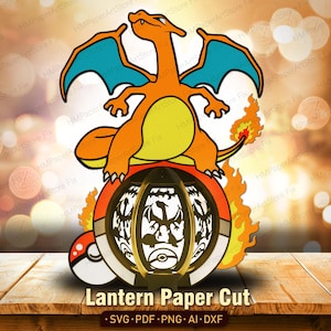 Fire Dragon Lantern Paper Cut, 3D Layered Fantasy Dragon with Magic Flame Orb for Kids Room, Birthday  Gift for Kid Charizard Lantern  /K501