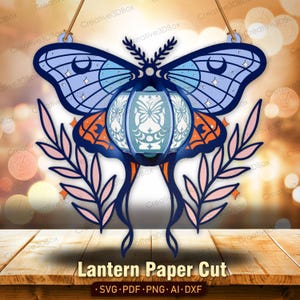 Lanterna a farfalla mistica SVG, scatola luminosa a farfalla con luna e stelle, file di carta magica per Cricut, scatola luminosa a farfalla mistica/K368