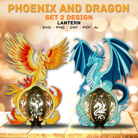 Dragon Lantern Paper Cut File | Phoenix Lantern Phoenix Shadow Box