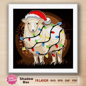 Scatola delle ombre di Natale delle pecore svg, Scatola delle ombre delle pecore Svg, Scatola delle ombre, Scatola 3D di Natale delle pecore, Luce di Natale delle pecore svg, Carino Natale in fattoria