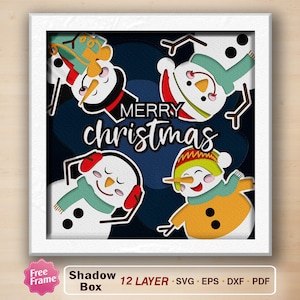 Schneemann Schattenbox SVG, Schneemann 3D Box, Weihnachtsschattenbox, Frohe Weihnachten 3D Box, Weihnachtsdekoration, Weihnachtsgeschenk, Schneemann SVG