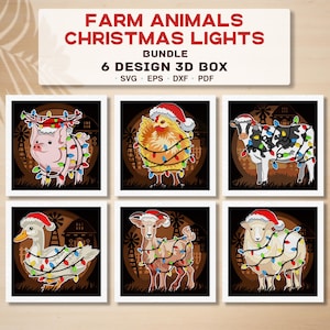 Animal Farm Weihnachten Schatten Box svg, Animal Farm Schattenbox svg, Shadow Box, lustige Tierfarm Weihnachten 3D Box, niedliche Bauernhaus Weihnachten svg