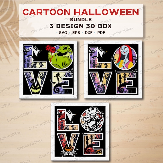 Halloween Love Shadow Box Bundle, Cartoon Layered Lightbox Template, Spooky Papercut Decor, Cute Halloween Wall Art, Digital Gift Idea /K751