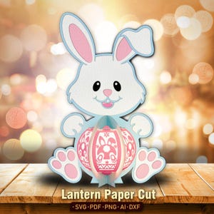 Archivo de recorte de papel de linterna de Pascua de conejito/Decoración de Pascua Linda linterna de Pascua de conejito Caja de sombra de conejo de Pascua Regalos de Pascua para niños Lámpara decorativa/K268