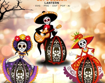 Paquete de linternas del Día de Muertos, set de recortes de papel de calavera de mariachi, decoración de caja de sombras de Halloween, centro de mesa de fiesta, idea de regalo única /K743