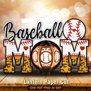 Baseball Mom Leopard Lantern Paper Cut File | Baseball Mama Shadow Box Sports Mom Lantern Prezenty na Dzień Matki Baseball Mom Prezent dla Mamy /K361
