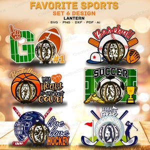 Lieblingssport Laterne SVG Bundle, 6 Papierlaternen Schnittdateien, Fußball Baseball Fußball Basketball Hockey Golf Cricut Dekor /K467