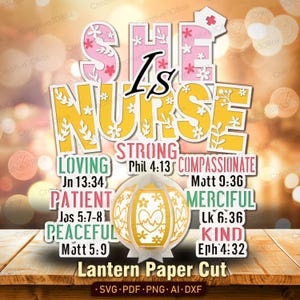 Linterna de papel recortada con frase "Enfermera Cristiana", letrero 3D en capas para la Semana de la Enfermería, regalo religioso para enfermeras, manualidad DIY /K484
