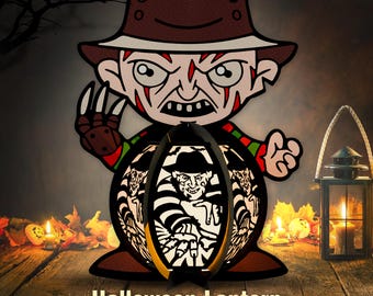 Horror Lantern Paper Cut File, Halloween Shadow Box, Horror Character 3D Box, Halloween Lantern Svg, Lantern Shadow Box, Halloween Decor