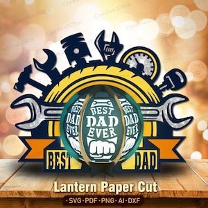 Lanterna SVG "Melhor Pai de Todos os Tempos", Design de Lanterna com Tema de Ferramentas para o Dia dos Pais, Luz de Papel Recortada 3D para Presente de Pai Mecânico, Arquivos de Corte a Laser "Faça Você Mesmo" /K503
