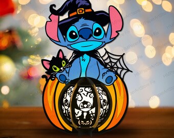 魔女の帽子をかぶったかわいい漫画、カボチャのシーン、黒猫が描かれた