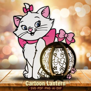 Lanterne de personnages de dessins animés, lanterne chat, lanterne de dessin animé svg, boîte d'ombre de dessin animé, lanterne pour amoureux des chats, cadeau de Noël, cadeau pour enfant/K63