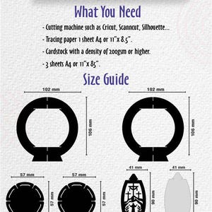 May include: Diagram for a small standing lantern, labelled "Small Standing Lantern 04." The image includes size guides with measurements in millimetres, and instructions for materials like cardstock and tracing paper. The lantern designs are shown in black.