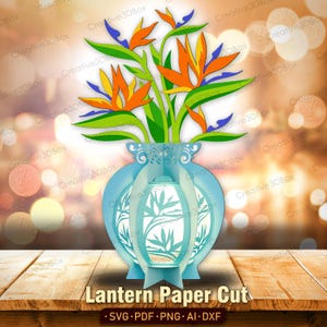 Paradiesvogel Blumen Laterne Papierschnitt Datei | Paradiesvogel Laterne Dekor Vase Paradiesvogel Laterne Blume Geschenk für Mama / K359