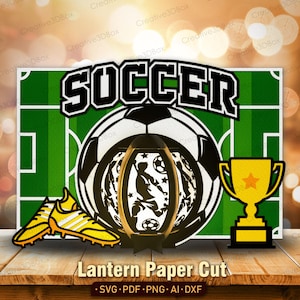 Lanterna da calcio SVG, luce da pallone da calcio in carta tagliata in 3D, scatola portaoggetti per trofei di calcio, regalo sportivo per allenatore o giocatore /K465