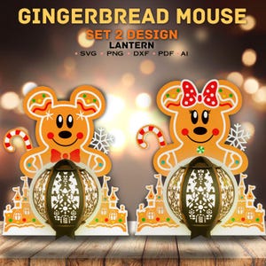 Bundle Gingerbread Lantern, Mouse Cartoon Characters Lantern Paper Cut File, Cartoon Lantern, Christmas Lantern, Christmas Decor, K13