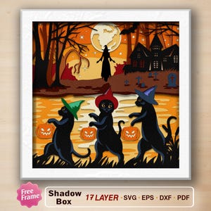 Halloween Black Cat Folk Shadow Box svg, Halloween Black Cat SVG, Halloween Town Svg, Black Cat 3D Box, Cat halloween, Halloween Decor