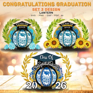 Abschlusslaterne SVG-Bundle, Klasse von 2026 Dekor, Herzlichen Glückwunsch 2026 Design, Abschlussfeier Party Dekor, Grad Cap Laterne / K403