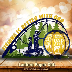 Angeln mit Papa Laterne SVG, 3D Papier Licht Box zum Vatertag, besten Papa aller Zeiten Cricut SVG, mehrschichtig Angeln Geschenk für Papa /K448