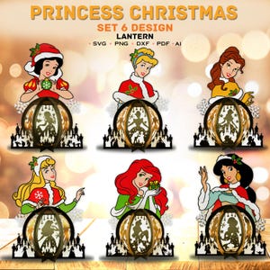 Prinzessin Laterne SVG Bundle, Weihnachtsprinzessin svg, Prinzessinnen svg, Weihnachtslaterne, Cartoonlaterne, Weihnachtsdekor, Weihnachtsgeschenk/K48