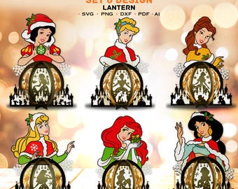 Princess Lantern SVG Bundle, Christmas Princess svg, Princesses svg, Christmas Lantern, Cartoon Lantern, Christmas Decor, Christmas gift/K48