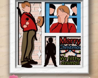 Christmas Shadow Box, Layered Holiday Paper Art Scene, Mischievous Kid Christmas Decor, Christmas gifts, Gift for Kids /K97
