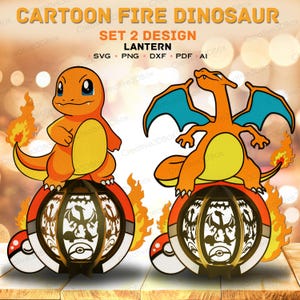 Feuerdrache Evolution Laternen Bundle Set von 2 niedlichen und mächtigen 3D Flammen Kreaturen mit magischer Kugel für Fantasy Decor Charizard Lantern / K504