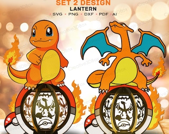 Fire Dragon Evolution Lantern Bundle Set of 2 Cute and Powerful 3D Flame Creatures with Magical Orb for Fantasy Decor Charizard Lantern/K504