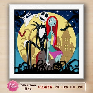 Halloween Nightmare Couple shadow box Svg, Halloween Shadow Box SVG, Nightmare Before 3D Box, Dekoracja na Halloween, Prezent na Halloween