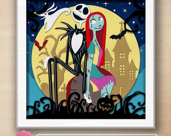 Halloween Nightmare Couple shadow box Svg, Halloween Shadow Box SVG, Nightmare Before 3D Box, Halloween Decor, Halloween Gift
