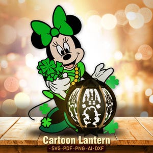 Svg lanterne de la Saint-Patrick, lanterne de la Saint-Patrick souris, boîte d'ombre de dessin animé, lanterne de personnages de dessins animés, cadeau de la Saint-Patrick/K150