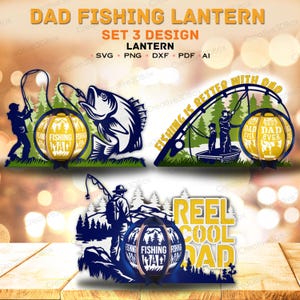 Papa Angeln Laterne SVG Bundle, 3D Papier Light Box Set für Cricut, Vatertag Angeln Geschenk, Best Dad Ever DIY SVG-Dateien / K450
