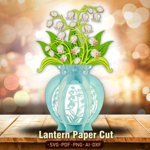 Lily of the Valley fleur lanterne fichier papier découpé | Décoration de lanterne de muguet, cadeau de fleurs pour maman, cadeau d'anniversaire, fleur de naissance, K378