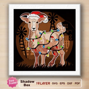Caixa de sombra de cabra de Natal svg, caixa de sombra de cabra, caixa de sombra, caixa de natal 3D de cabra, luz de natal de cabra svg, natal de fazenda fofo svg
