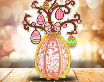 Scatola delle ombre dell'albero delle uova di Pasqua, lanterna dell'albero delle uova di Pasqua, SVG di buona Pasqua, scatola delle ombre di buona Pasqua, coniglio di Pasqua, uova di Pasqua, coniglietto svg /K212