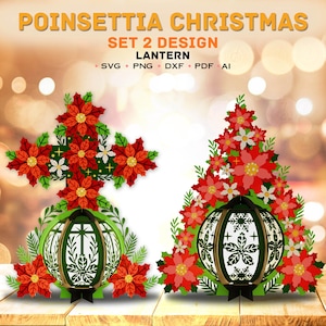 Bundle-Poinsettia Laterne svg, Weihnachts-Poinsettia-Laterne, Weihnachtslaterne, Poinsettia-Schattenbox, Weihnachtsdekor, Weihnachtsgeschenk /K84